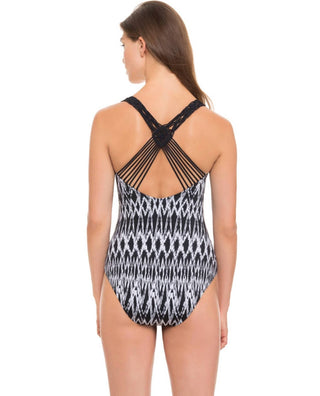 Profile By Gottex - Round Neck Macrame Back One Piece Swimsuit