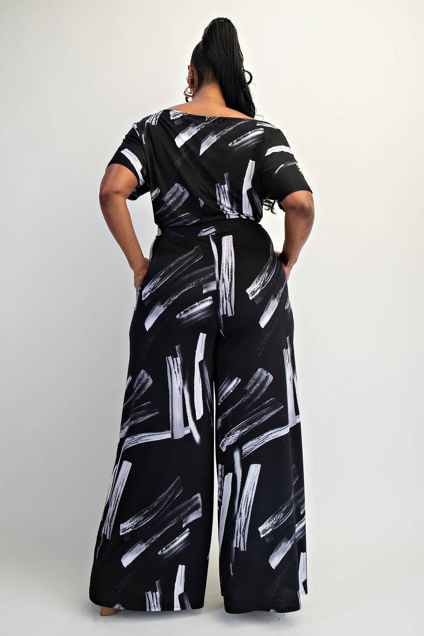 The Curve La - Plus Size Knit Off The Shoulder Wide Leg Jumpsuit