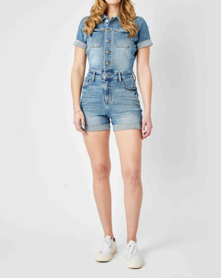 Judy Blue - High Waisted Short Sleeve Denim Romper