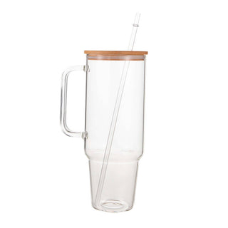 Creative Gifts International - Glass 40 oz. Tumbler with Bamboo Lid, Handle & Straw