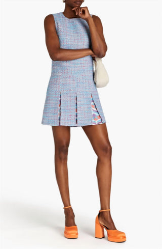 Boutique Moschino - Satin-Trimmed Pleated Boucle-Tweed Mini Dress