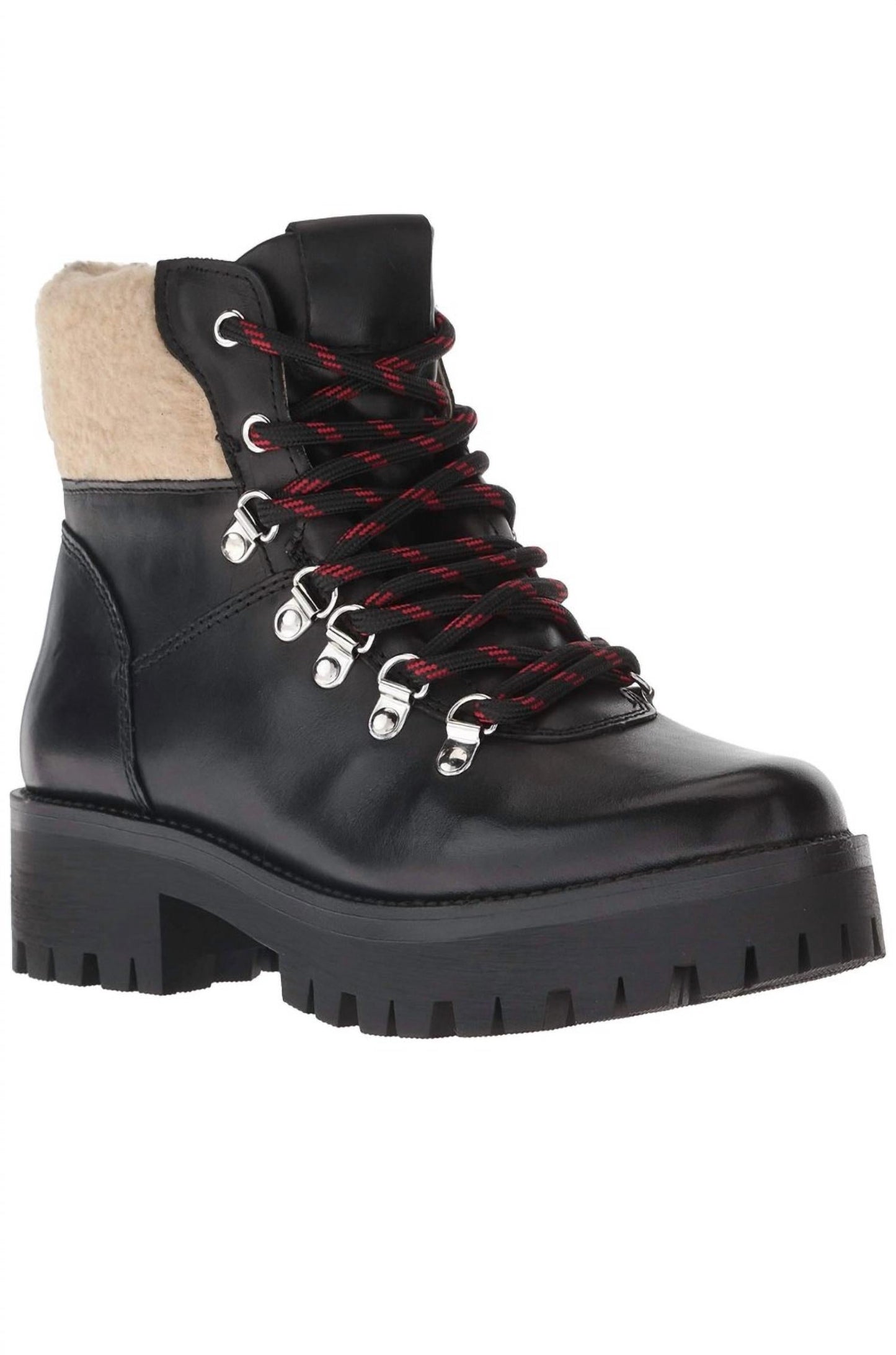 Steve Madden - Women's Leather Faux Shearling Lace Up Lug Sole Hiker Bootie