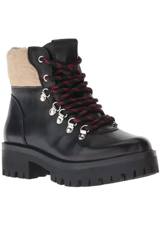 Steve Madden - Women's Leather Faux Shearling Lace Up Lug Sole Hiker Bootie