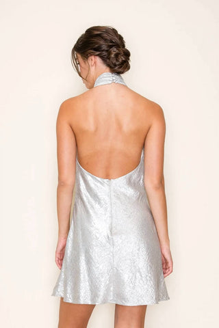 B.Right - Metallic Shine Halter Neck Mini Dress