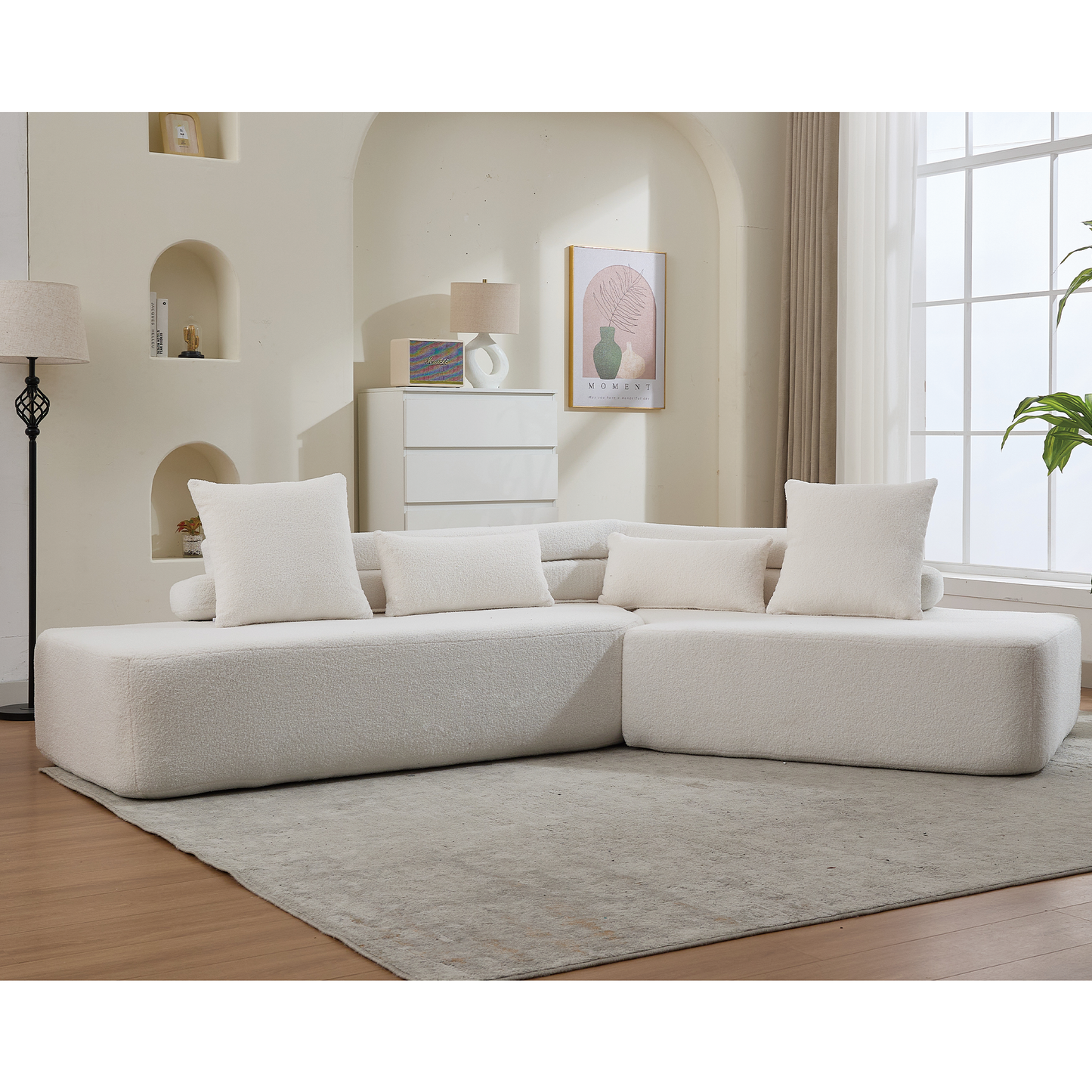 128" Minimalist Cloud Sectional Couch in Beige