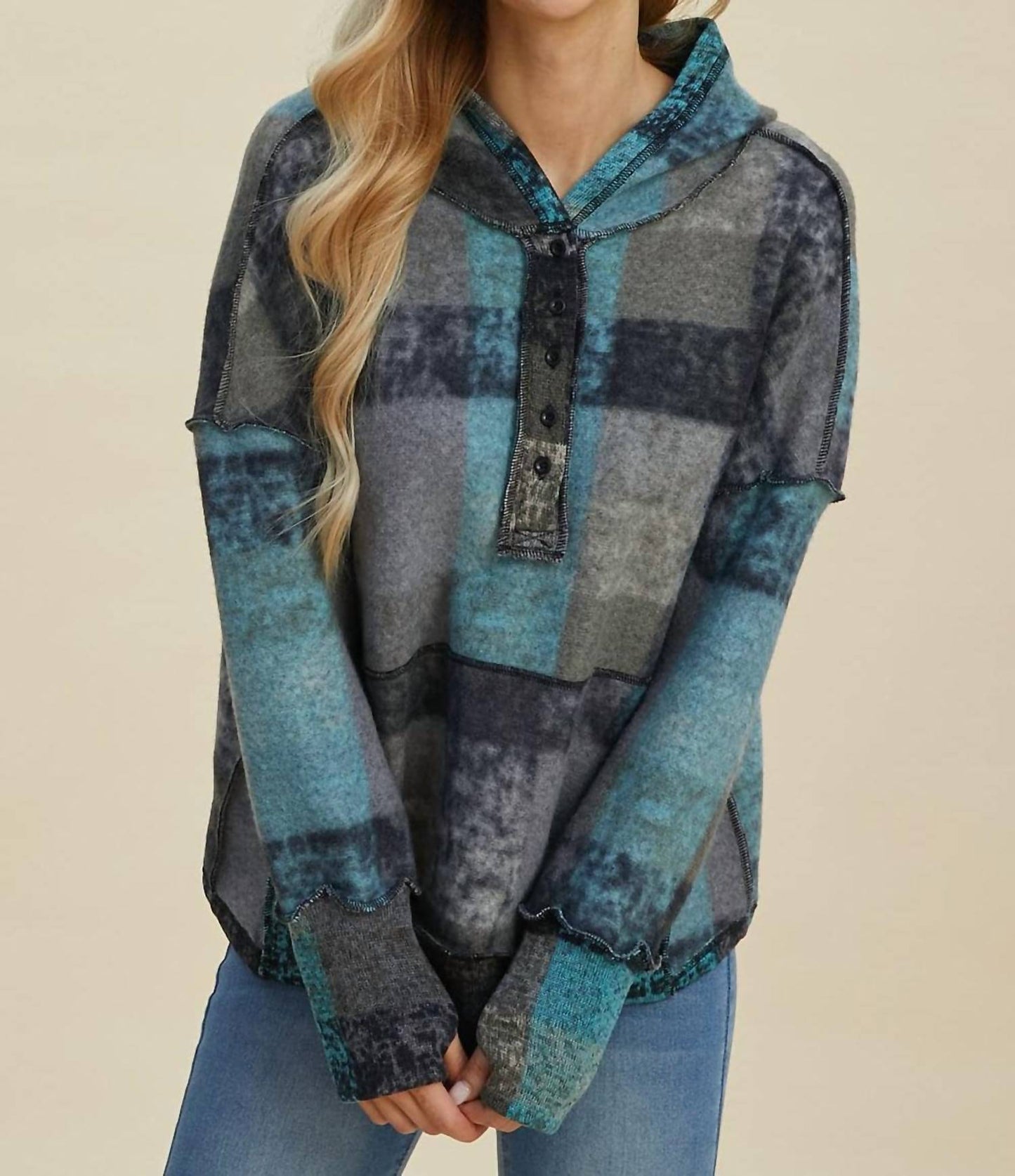 Double Take - Cozy Plaid Oversized Hoodie