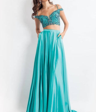 Rachel Allan - Beaded Charmeuse Two-piece Gown