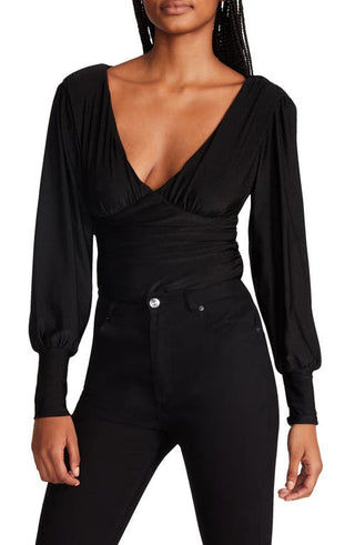Steve Madden Kali Long Sleeve V-Neck Bodysuit - Black