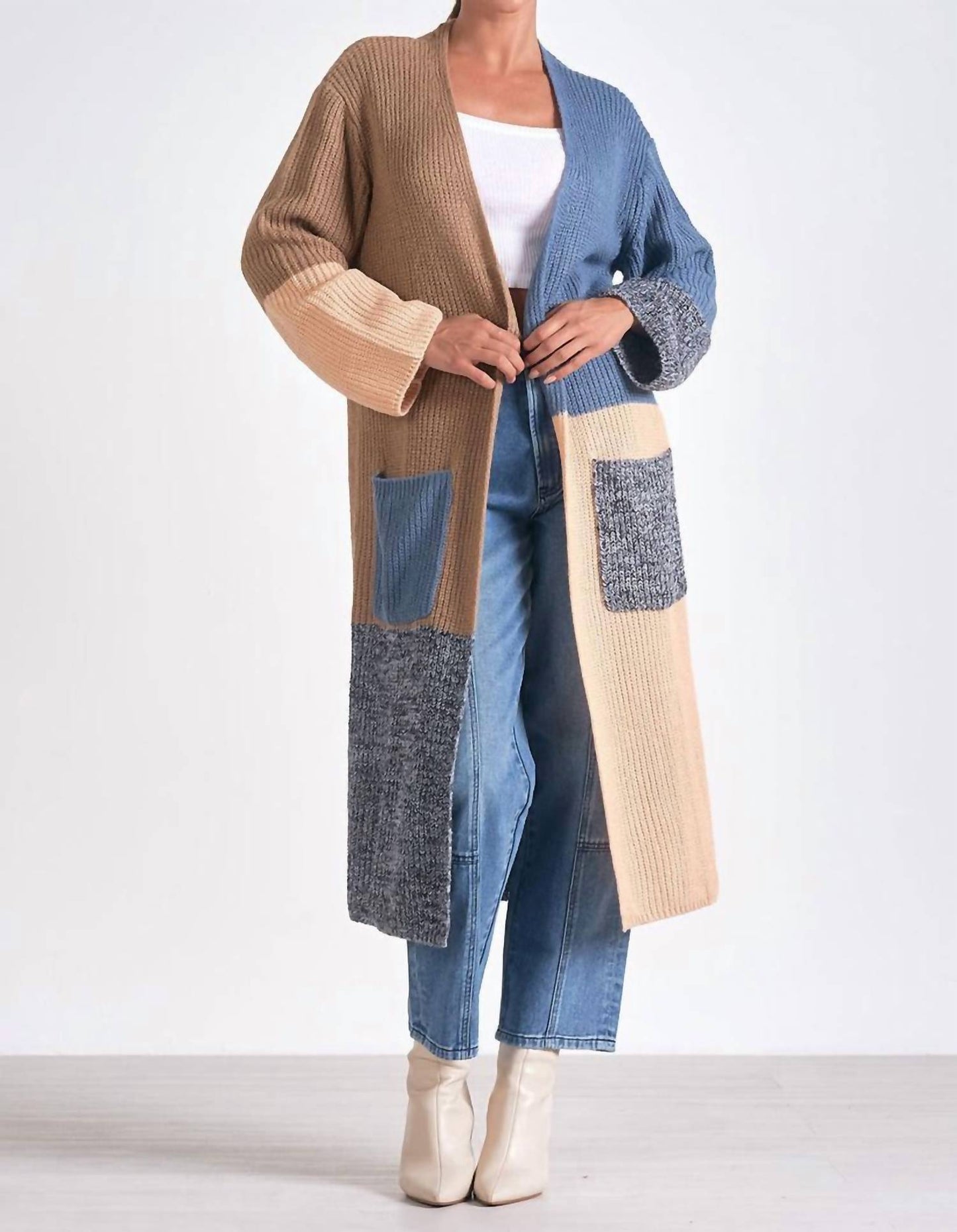Elan - Colorblock Long Cardigan
