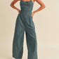 Miou Muse - Lace-up Washed Denim Jumpsuit