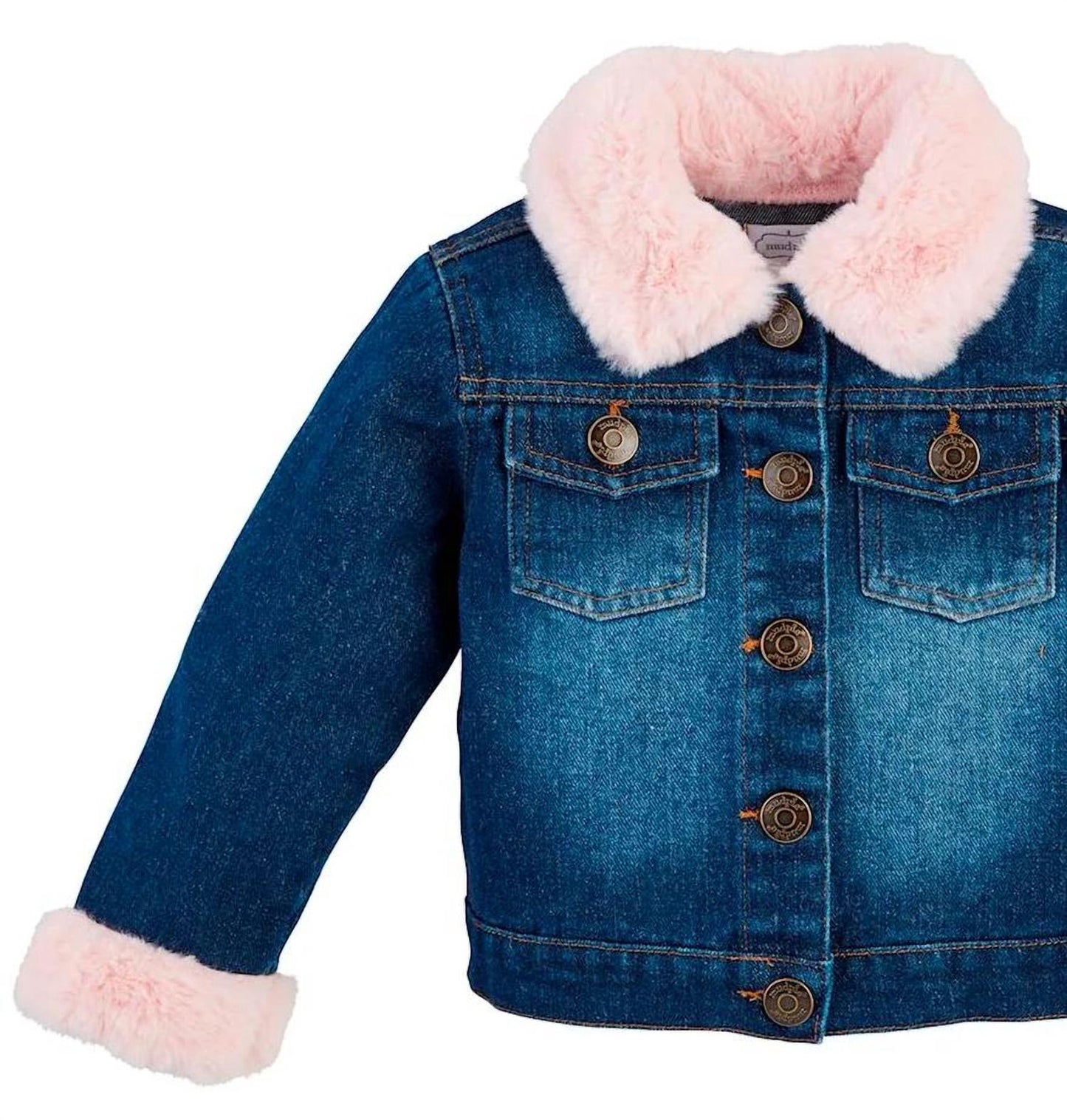 Mudpie - Girl's Pink Fur Trim Toddler Denim Toddler Jacket