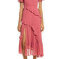 Lulus Next to You Swiss Dot Midi Dress in Rusty Rose, Size Xx-Small