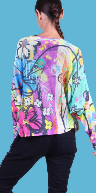 Gigi Moda - Daria Floral Doodle Print Batwing Sweater