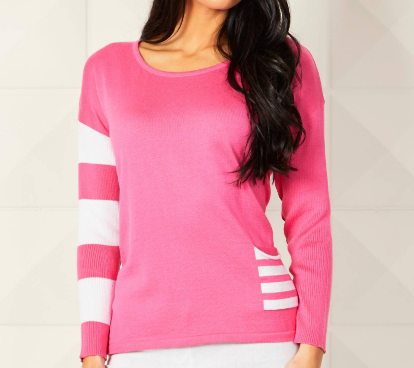 Angel Apparel - Crew Neck Stripe Arm & Pocket
