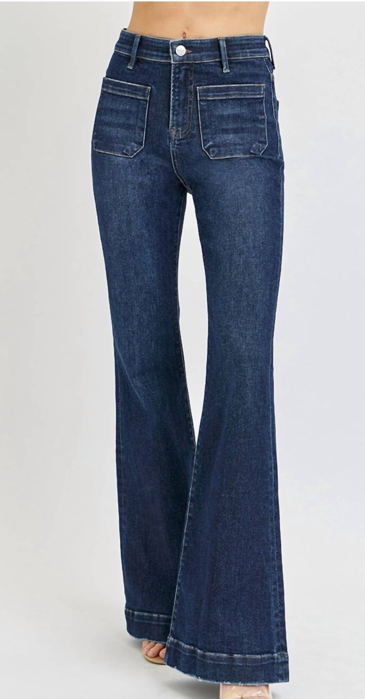 Risen - Flared Front Patch Pocket Jeans - Plus Size