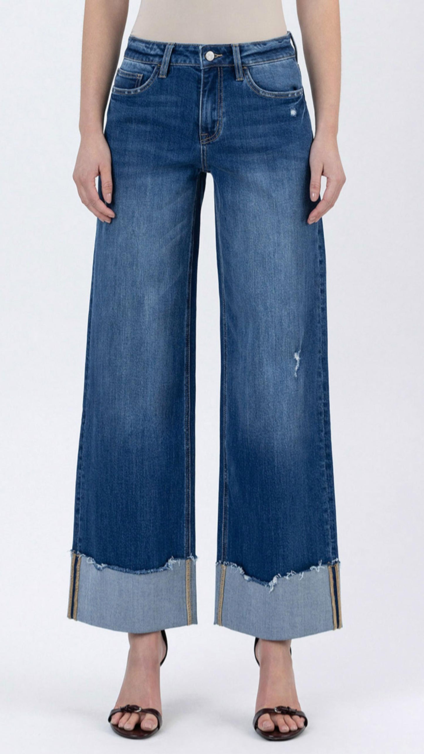 Lovervet - High Rise Cuffed Baggy Wide Leg Jeans