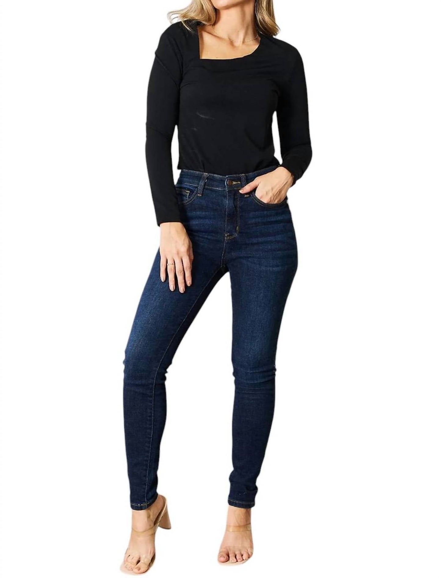 Basic Bae - Asymmetrical Neck Long Sleeve Top