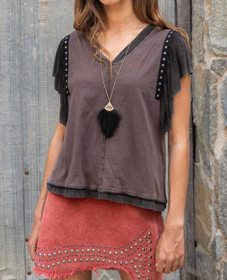 Pol - Studded Flutter Sleeve T-shirt