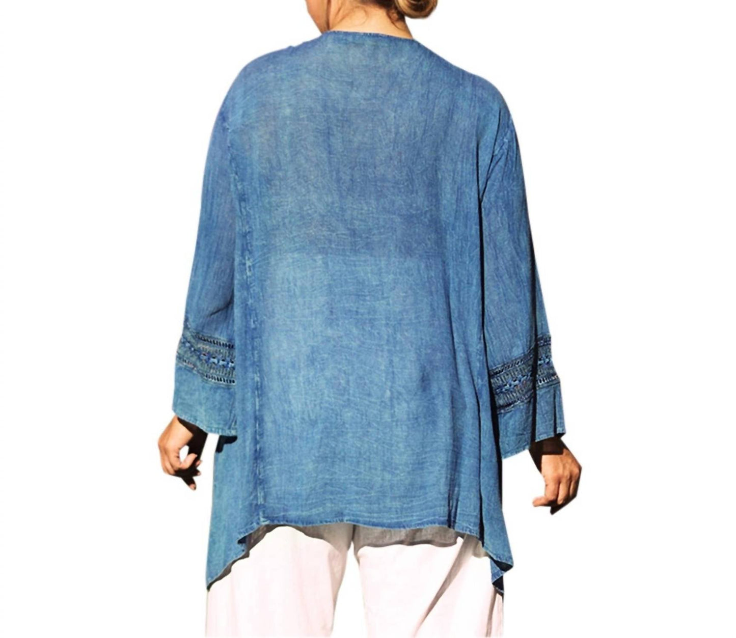 On The Plus Side - Tatum Crochet Cotton Wide Sleeve V-Neck Tunic - Plus