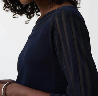 Joseph Ribkoff - Boat Neck Mesh Details Quarter Sleeves Sweater Top