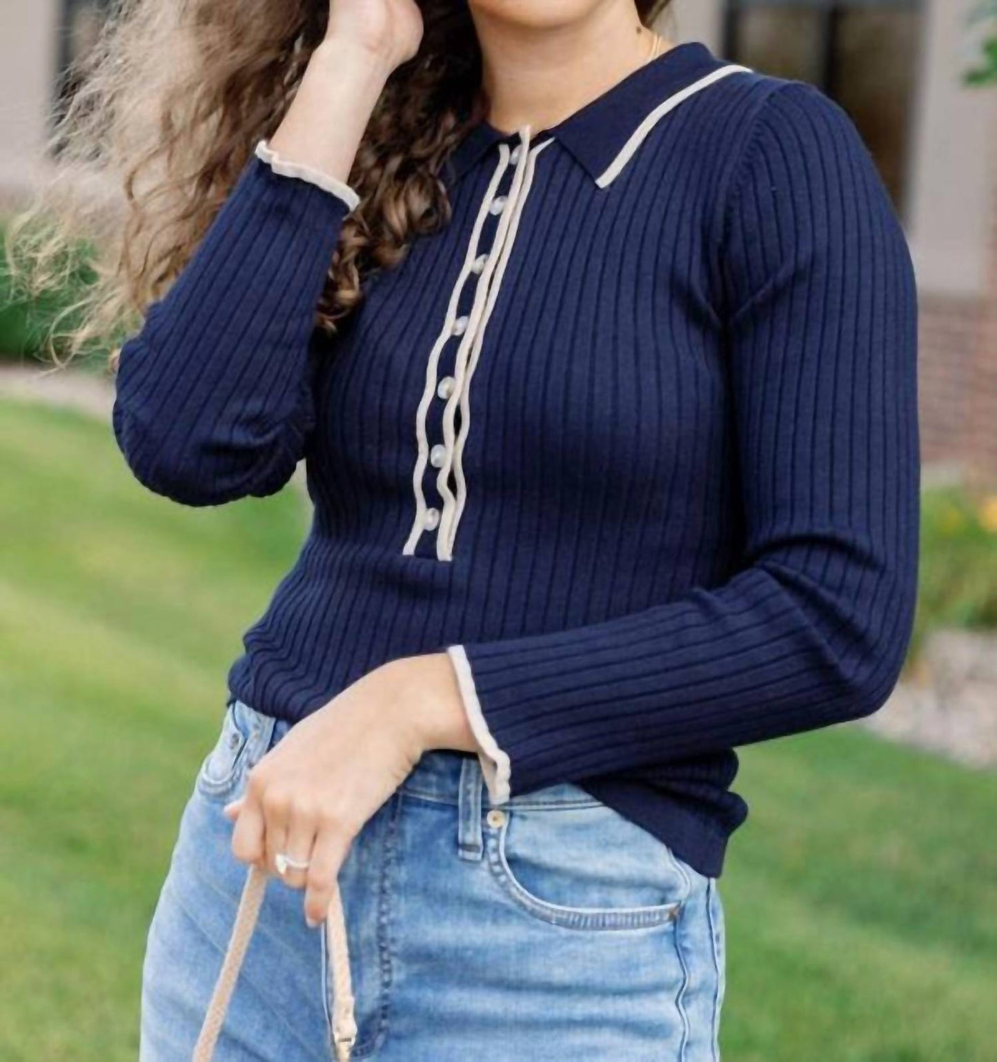 Entro - Stay In The Moment Ribbed Knit Long Sleeve Top