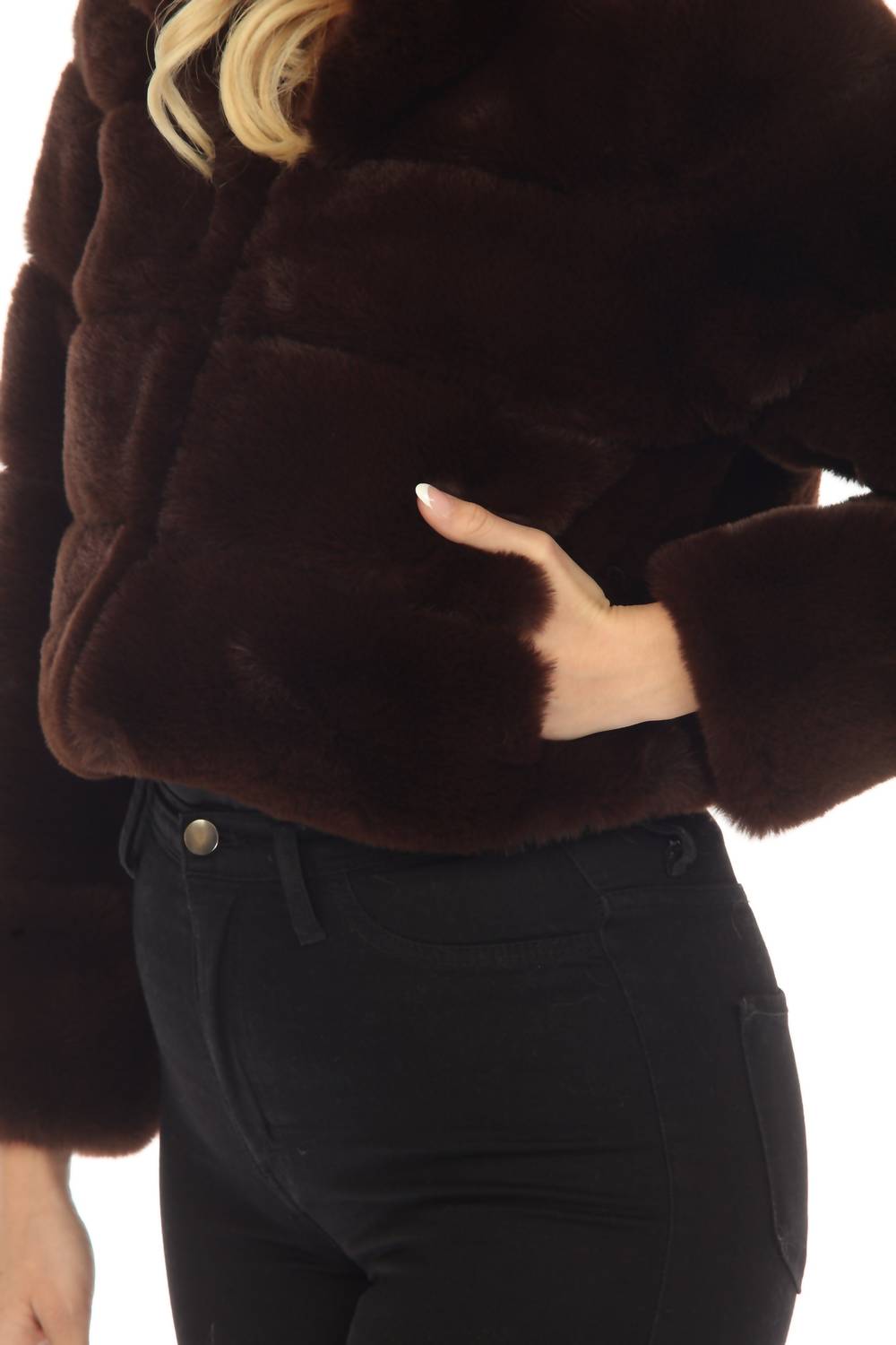 Belle Fare - Devon Short Faux Rex Fur Bomber Jacket Coat