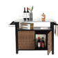 Outdoor Kitchen Wicker Island Rolling Cart & Storage Cabinet Brown