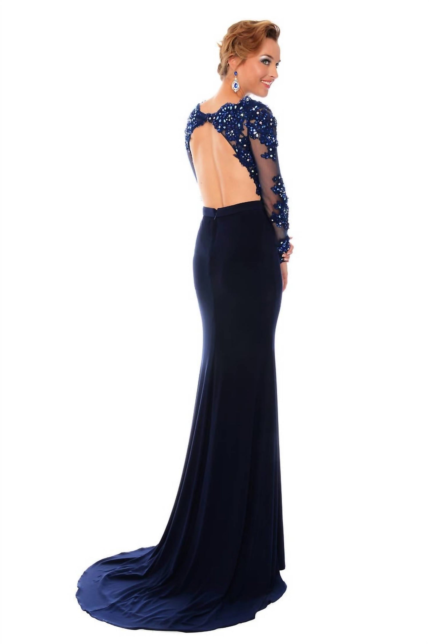 Precious Formals - Jersey Lace Hand Beaded Prom Dress