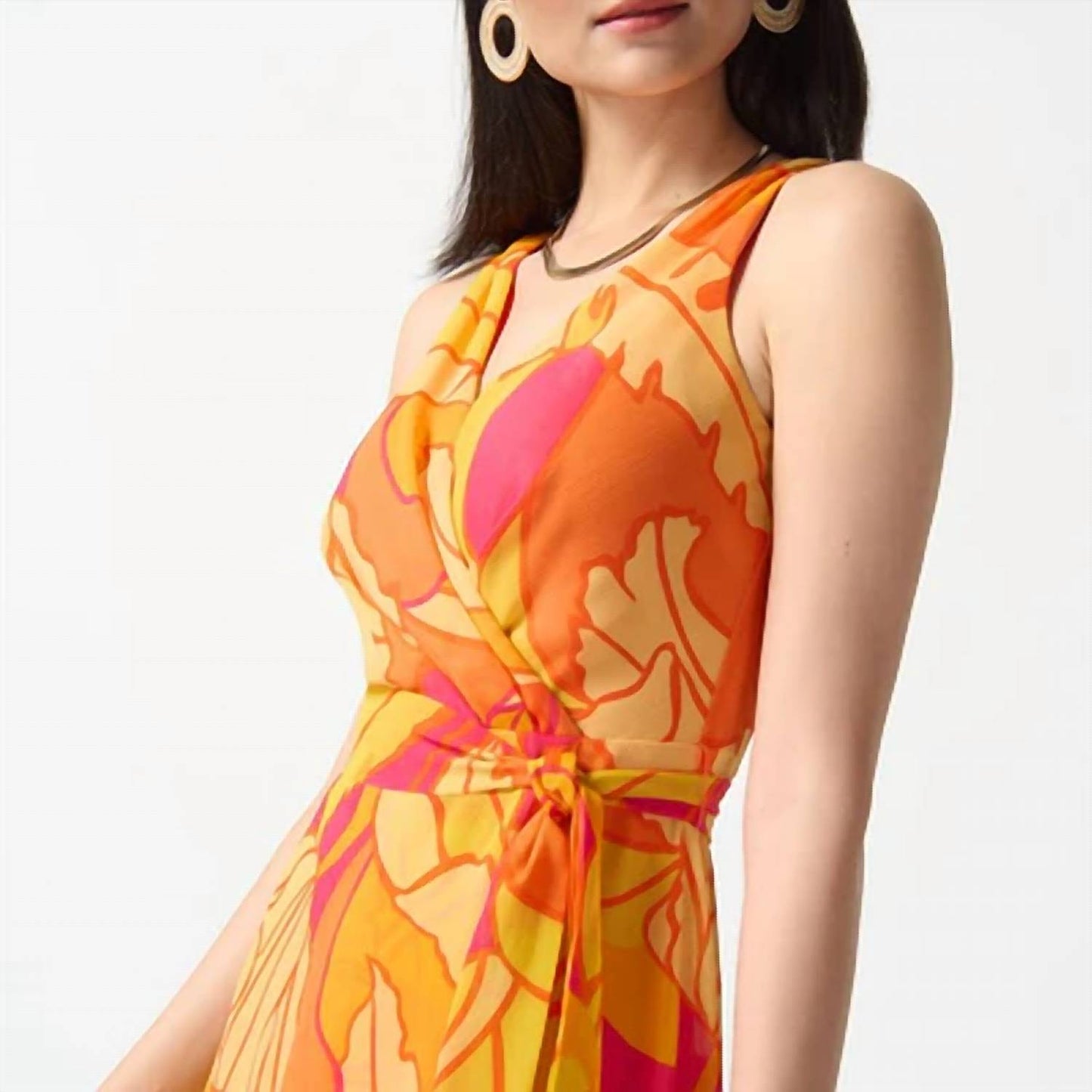 Joseph Ribkoff - Tropical Print Faux Wrap Print Midi Dress