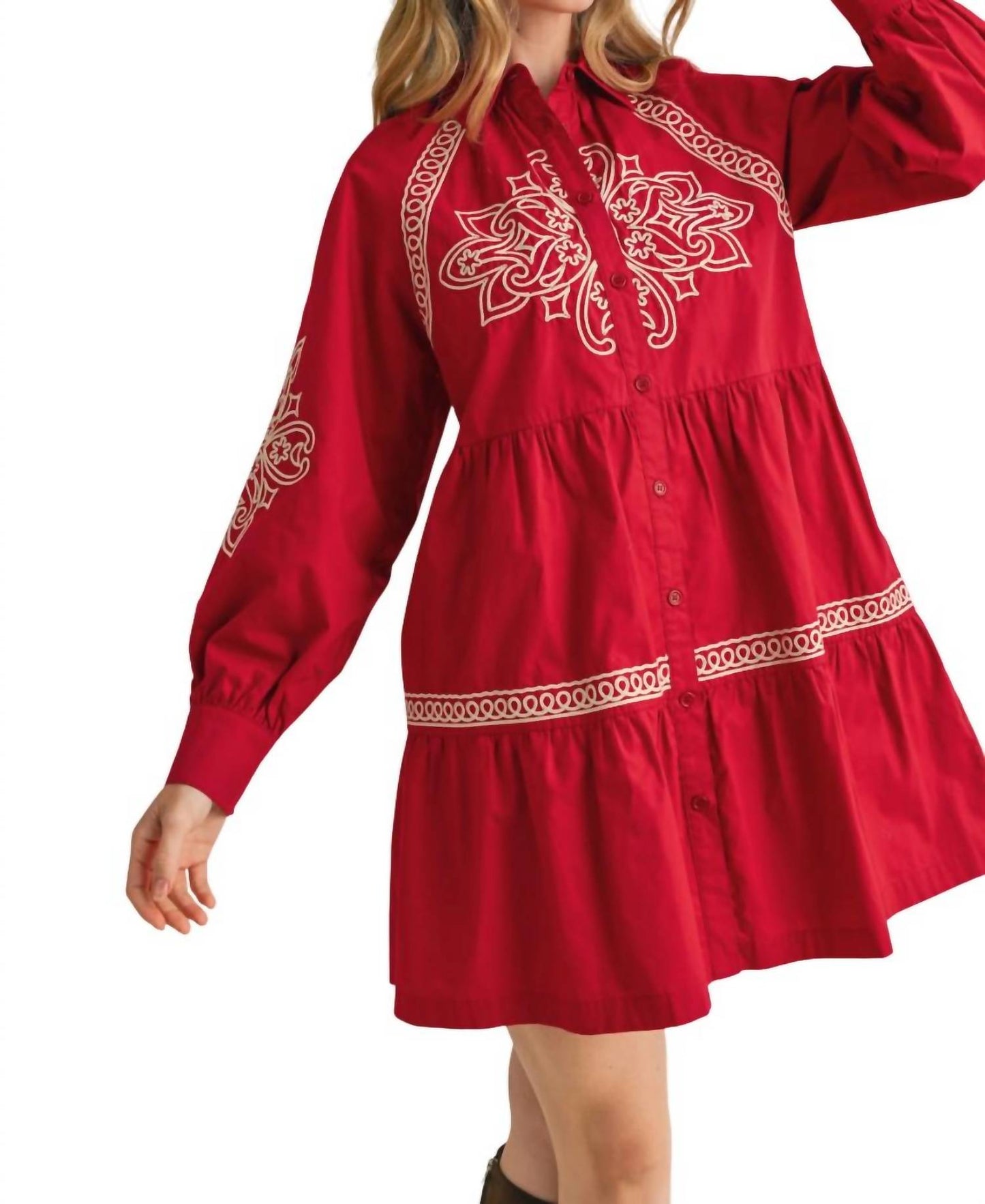 &Merci - Reba EMBROIDERED BUTTON DOWN MINI DRESS