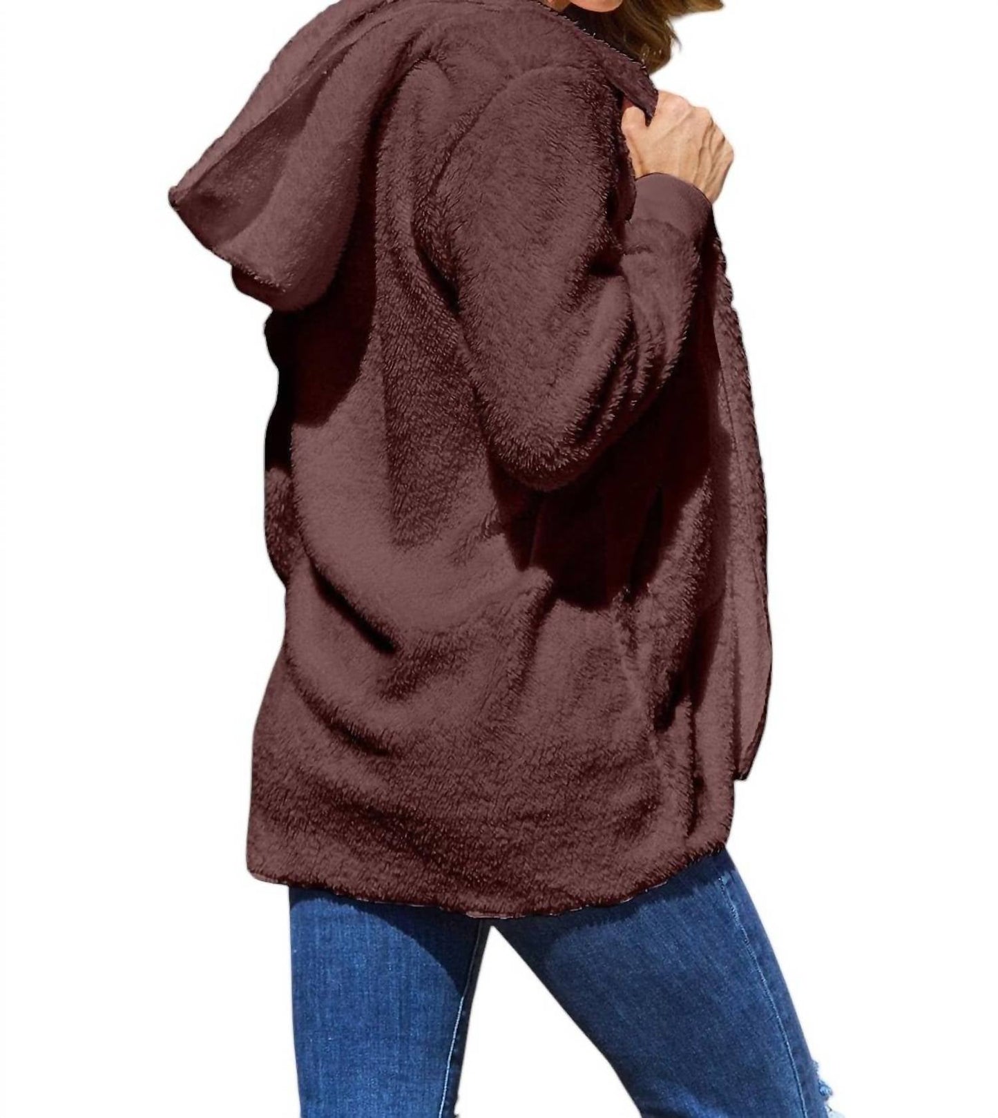 Double Take - Full Size Teddy Hooded Jacket with Pockets