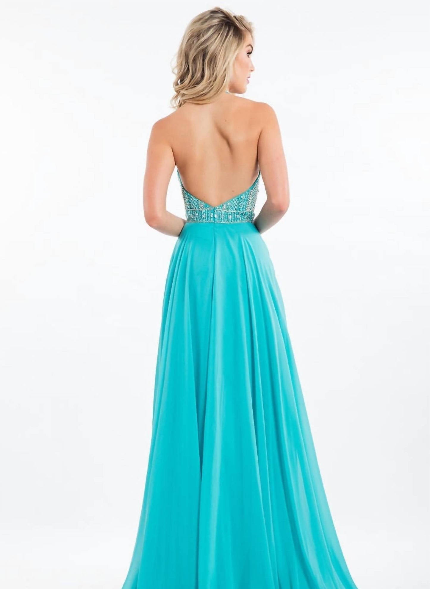 Rachel Allan - Open Back Beaded Chiffon Gown