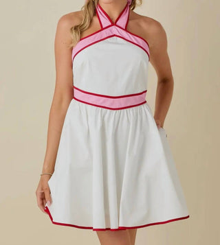 Baby Pink - Colorblock Strap Design Halter Neck Mini Dress