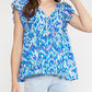 Entro - Printed V-Neck Ruffle Sleeves Top - Plus