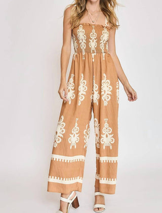 Trendsi - Umgee Full Size Smocked Printed Wide Leg Jumpsuit Plus Size