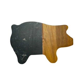 Creative Gifts International - Marble and Acacia Wood Pig Board