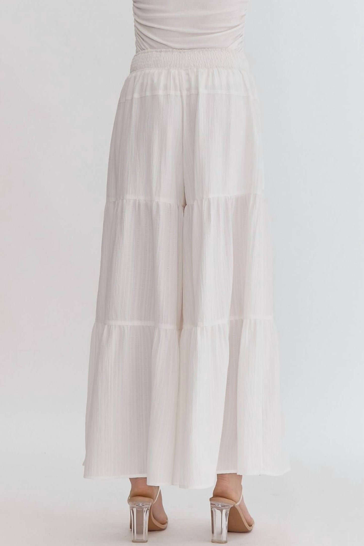 Entro - High Waist Smocked Waist Tiered Pants