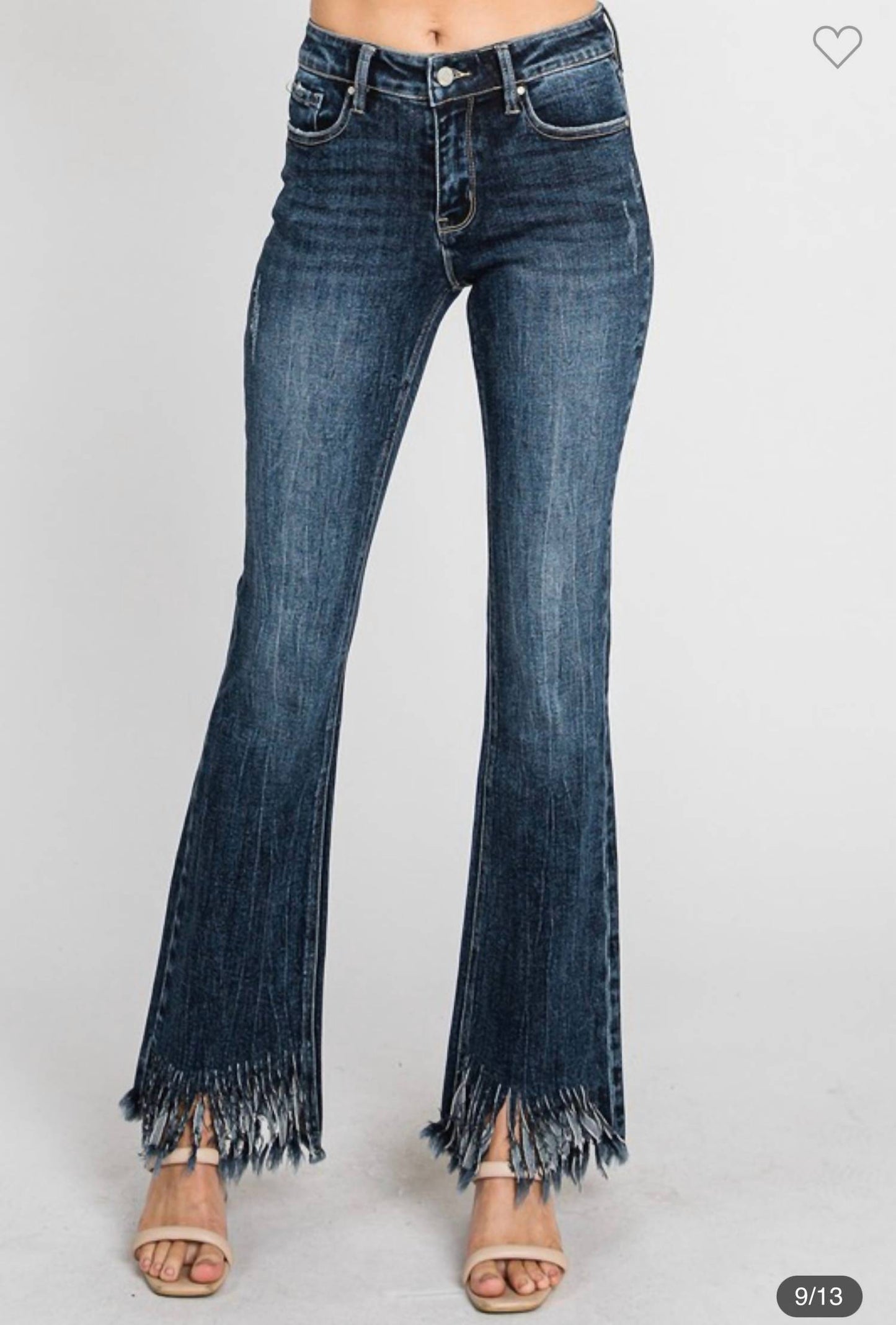 Petra153 - Mid Rise Classic Bootcut With Fringed Hem Jeans