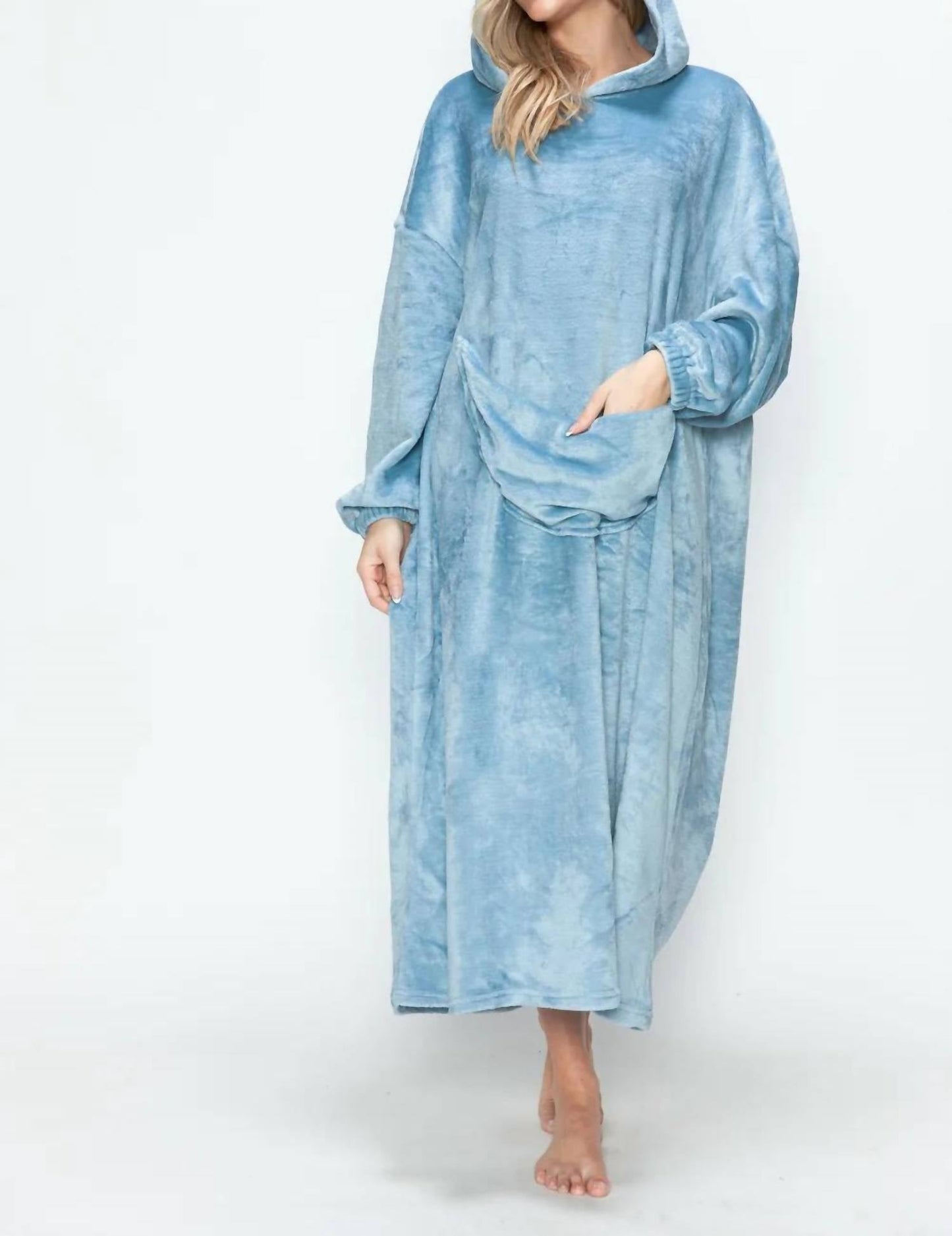 Double Take - Full Size Pocketed Hooded Midi Lounge Dress