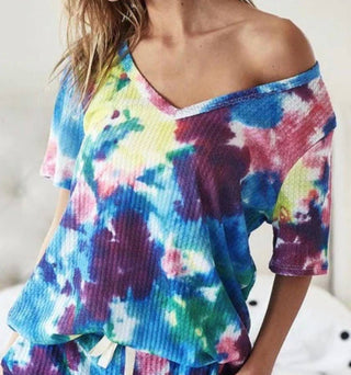 Bibi - Waffle Tie Dye V-neck Top