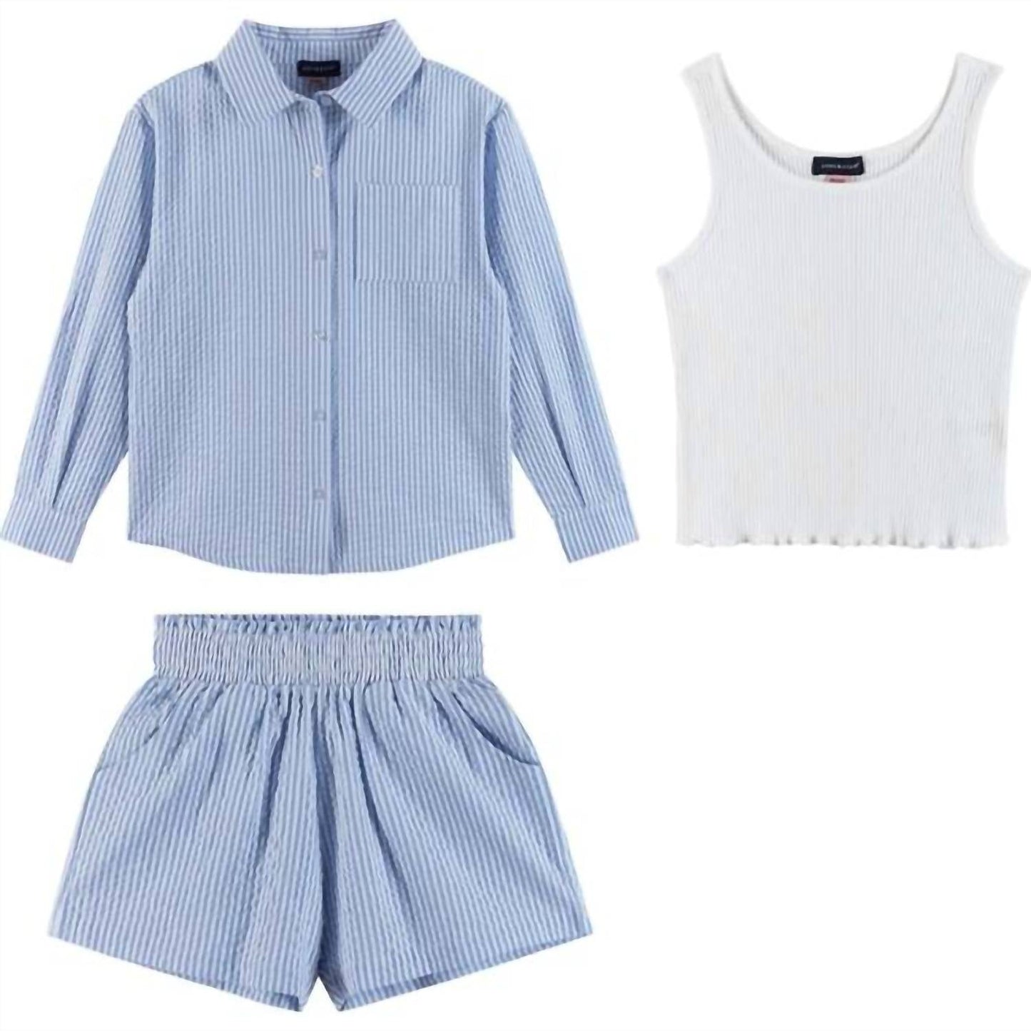 Andy & Evan - Kids Seaside Breeze Striped Woven Button Down & Short Set