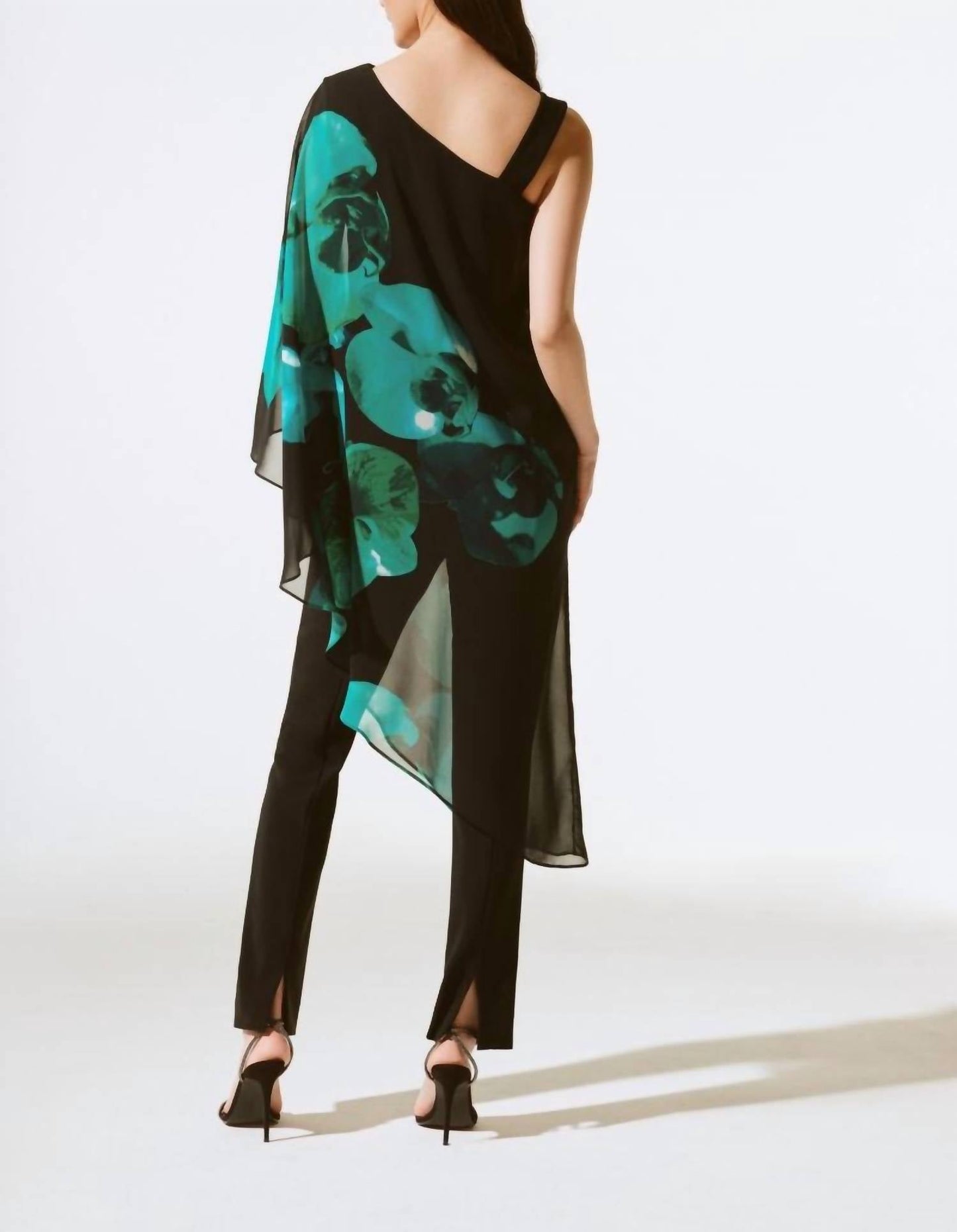Joseph Ribkoff - Floral Print Asymmetric Chiffon One-shoulder Top
