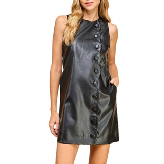 Tcec - Leather Asymmetrical Scallop Button Dress