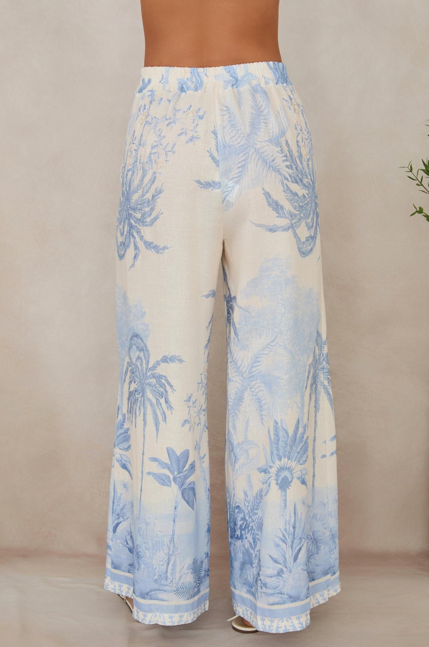 Milio Milano - Tropical Palm Tree Wide Leg Linen Pants