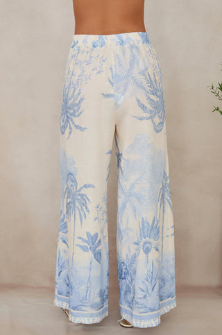 Milio Milano - Tropical Palm Tree Wide Leg Linen Pants