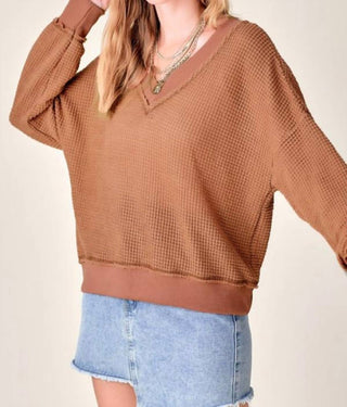 La Miel - Waffle V Neck Top