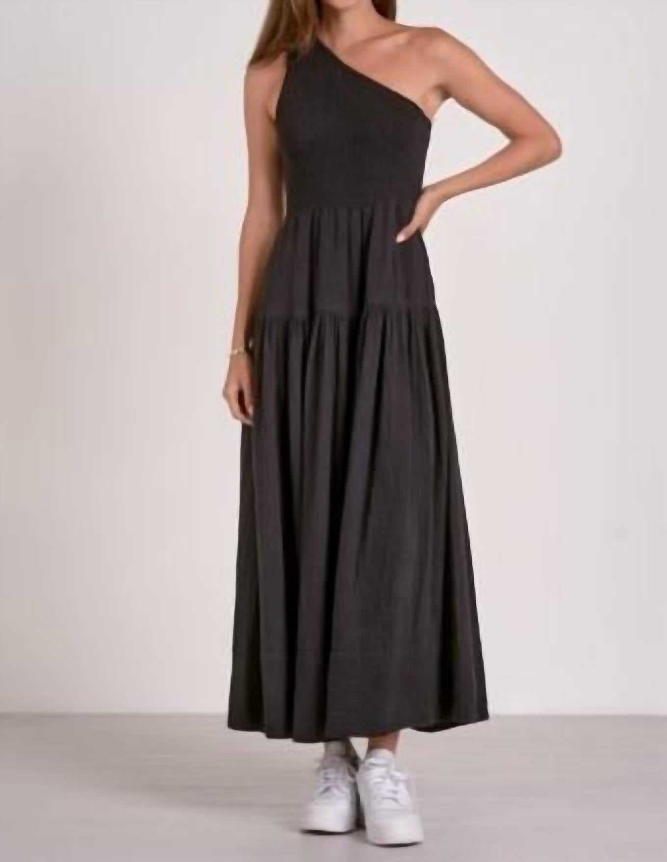 Elan - Black Gauze One-strap Smocked Dress