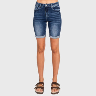 Petra153 - High Rise Bermuda Shorts With Cuffed Hem