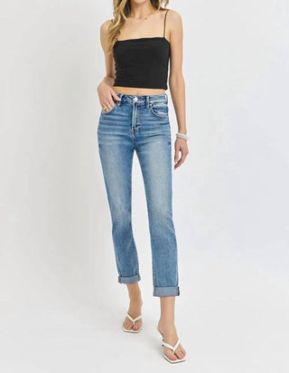 Risen - Full Size High Rise Cropped Roll Up Jeans