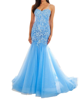 Ellie Wilde - Lace Applique Mermaid Prom Dress